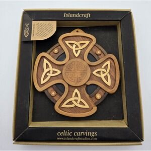 Islandcraft Celtic Cross Wood Wall Hang Trinity Knot Decor Irish Multicolor Box‎